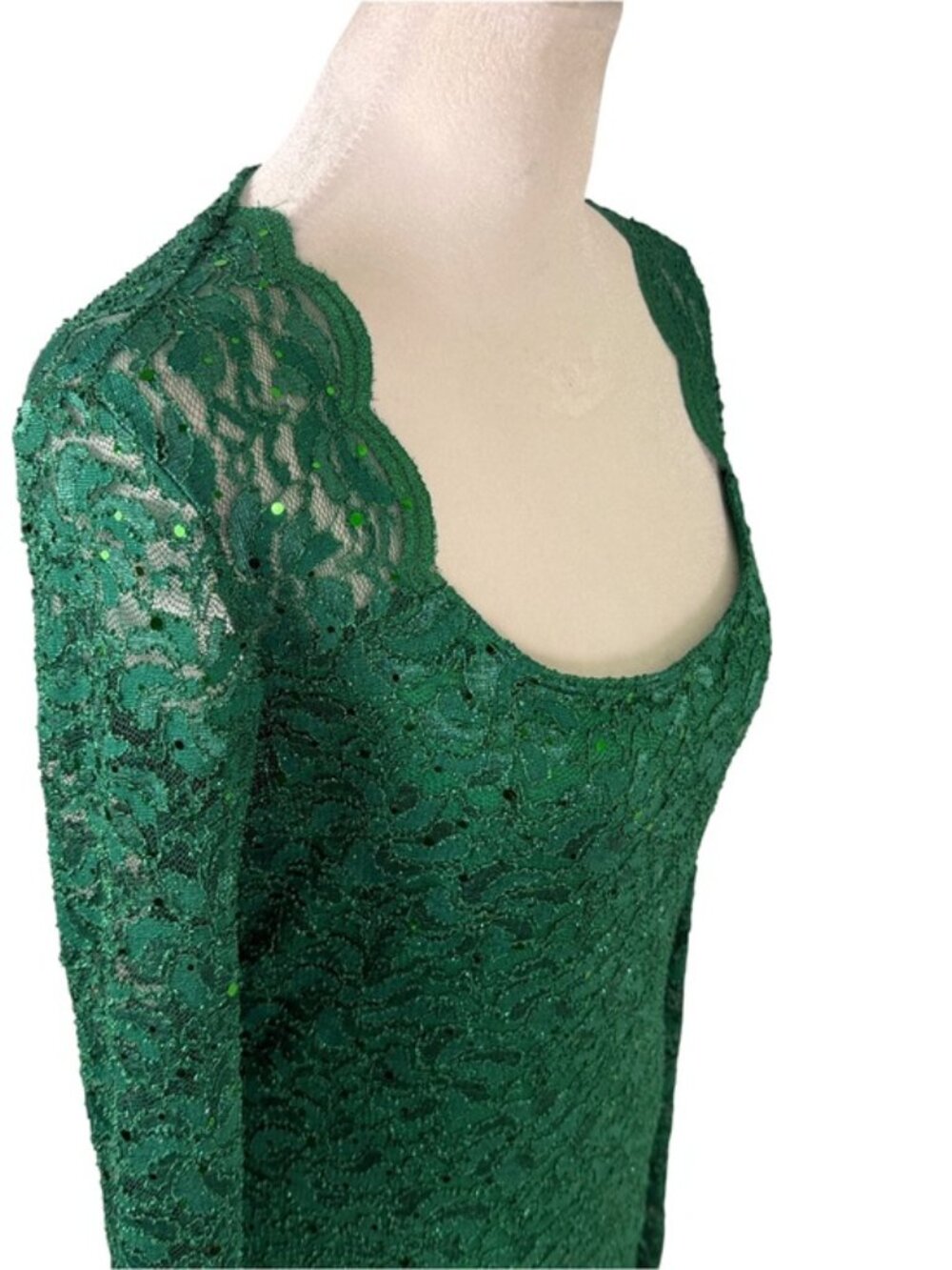 Boston Proper M Emerald Green Lace Sequin Open Back Holiday Top - Picture 4 of 10